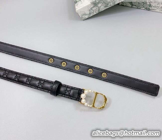 Unique Grade Dior Oblique Leather Belt 2cm with Pearls CD Buckle 0108 Black/Gold 2025