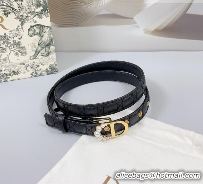 Unique Grade Dior Oblique Leather Belt 2cm with Pearls CD Buckle 0108 Black/Gold 2025
