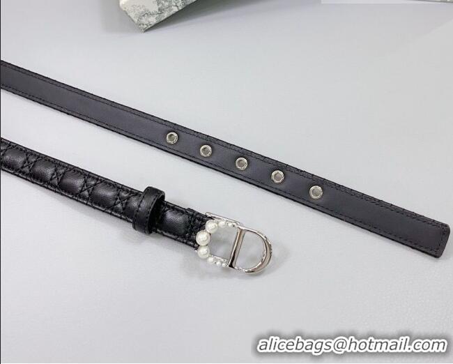 Promotional Dior Oblique Leather Belt 2cm with Pearls CD Buckle 0108 Black/Silver 2025