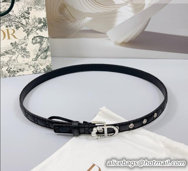 Promotional Dior Oblique Leather Belt 2cm with Pearls CD Buckle 0108 Black/Silver 2025