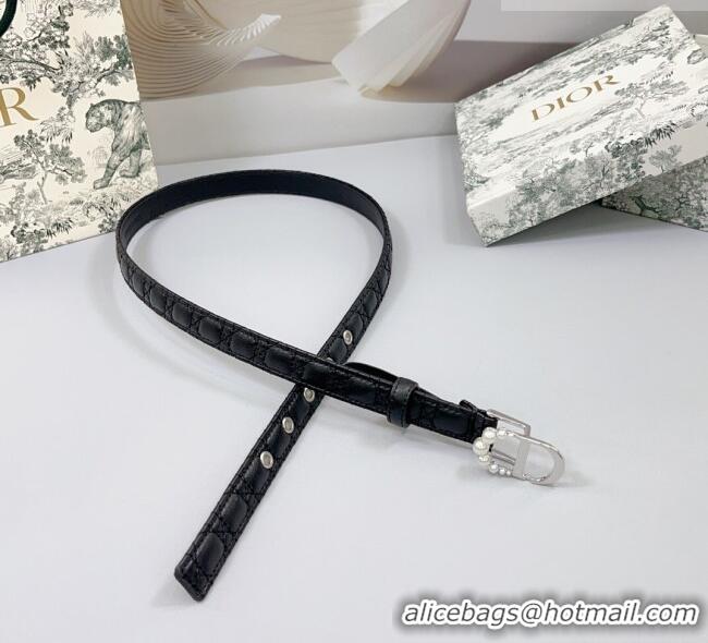 Promotional Dior Oblique Leather Belt 2cm with Pearls CD Buckle 0108 Black/Silver 2025