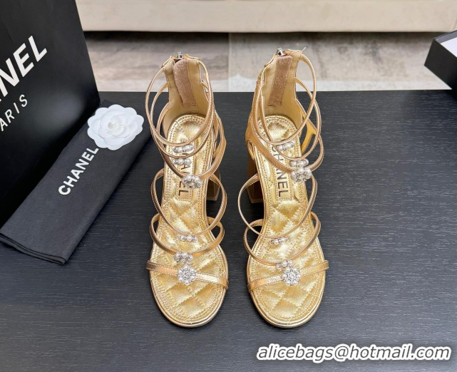 Low Cost Chanel Calfskin Heel Strap Sandals with Pearl Bloom Gold CH0307 Gold 2026