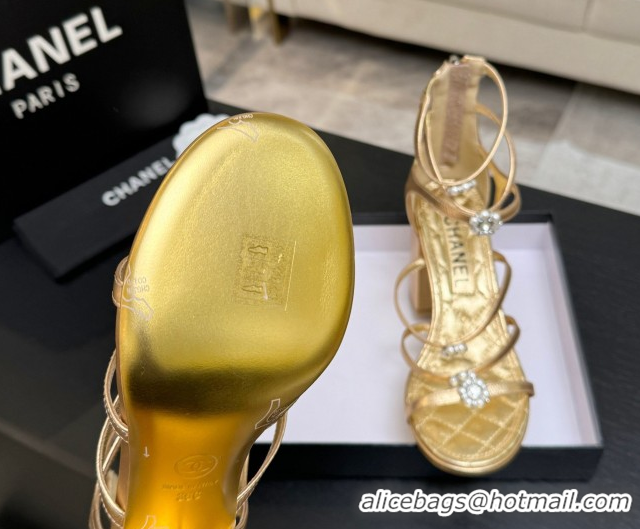 Low Cost Chanel Calfskin Heel Strap Sandals with Pearl Bloom Gold CH0307 Gold 2026