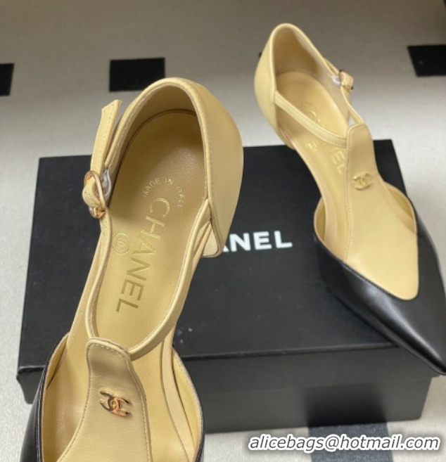 Luxurious Chanel Lambskin Leather Pumps 7.5cm CH030707 Beige/Black 2026