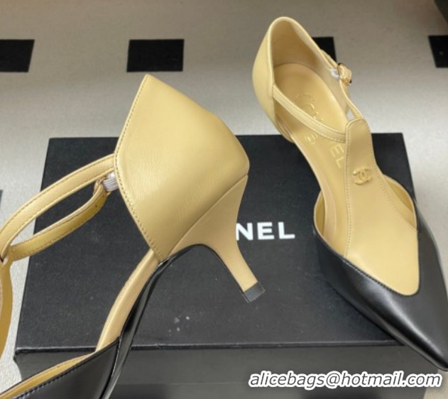 Luxurious Chanel Lambskin Leather Pumps 7.5cm CH030707 Beige/Black 2026