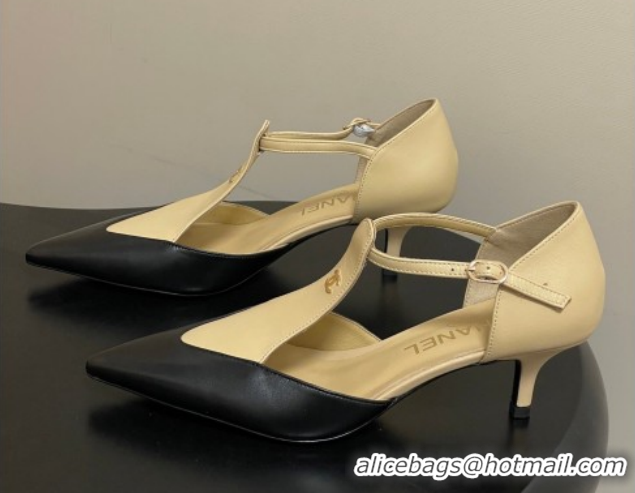 Luxurious Chanel Lambskin Leather Pumps 7.5cm CH030707 Beige/Black 2026