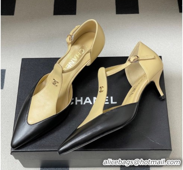 Luxurious Chanel Lambskin Leather Pumps 7.5cm CH030707 Beige/Black 2026