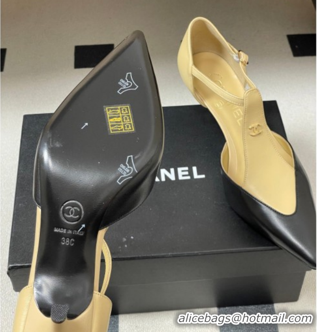 Luxurious Chanel Lambskin Leather Pumps 7.5cm CH030707 Beige/Black 2026