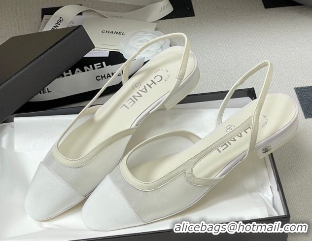 Unique Style Chanel Mesh & Grosgrain Slingbacks Flat G31319 White 2026