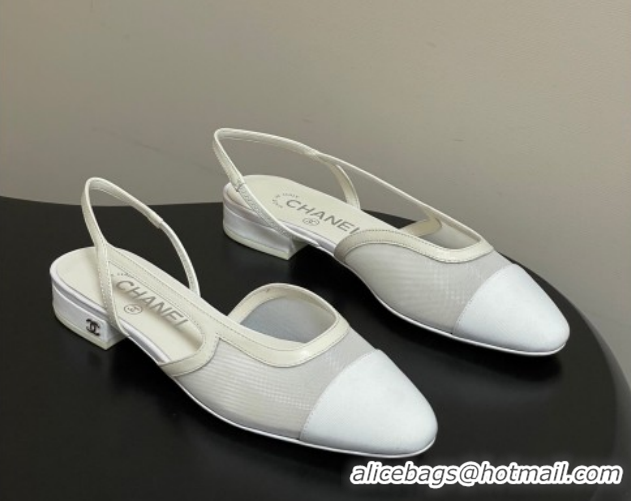 Unique Style Chanel Mesh & Grosgrain Slingbacks Flat G31319 White 2026