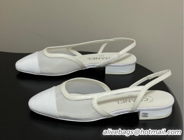 Unique Style Chanel Mesh & Grosgrain Slingbacks Flat G31319 White 2026