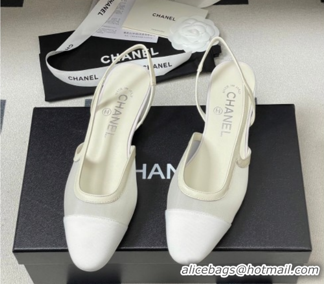 Unique Style Chanel Mesh & Grosgrain Slingbacks Flat G31319 White 2026