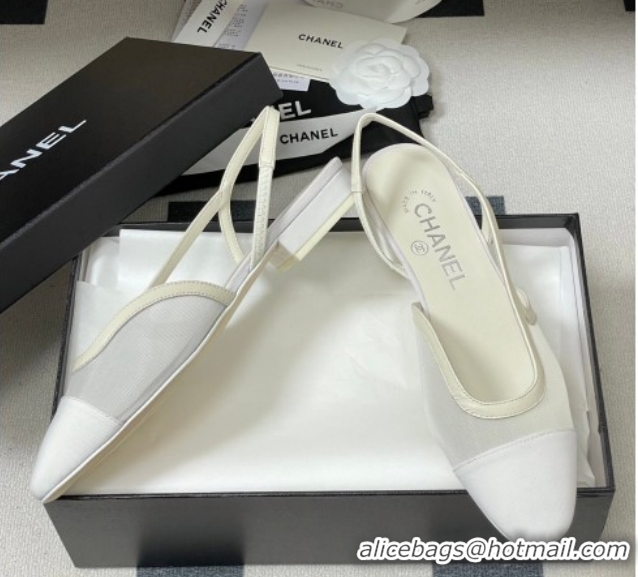 Unique Style Chanel Mesh & Grosgrain Slingbacks Flat G31319 White 2026
