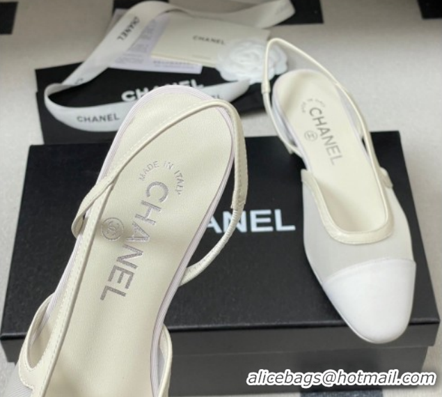 Unique Style Chanel Mesh & Grosgrain Slingbacks Flat G31319 White 2026