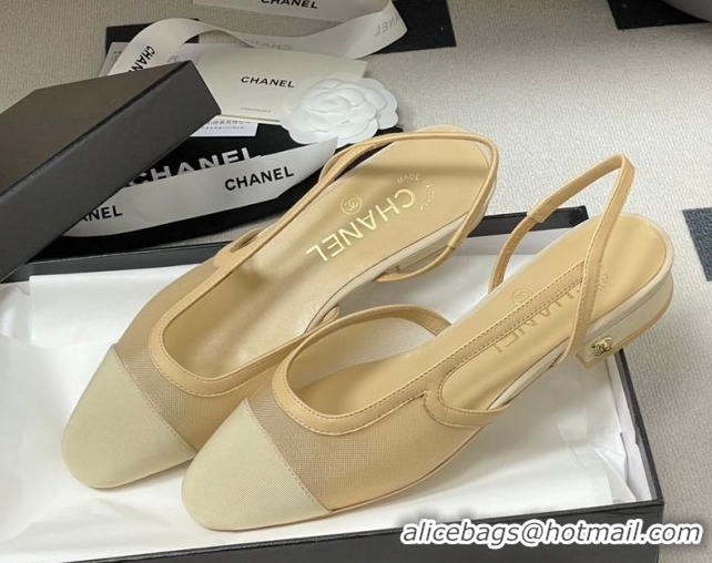 Grade Style Chanel Mesh & Grosgrain Slingbacks Flat G31319 Beige/Yellow 2026