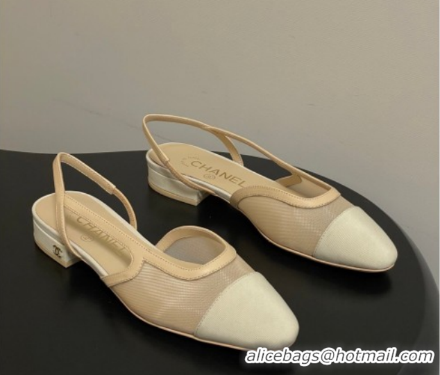 Grade Style Chanel Mesh & Grosgrain Slingbacks Flat G31319 Beige/Yellow 2026