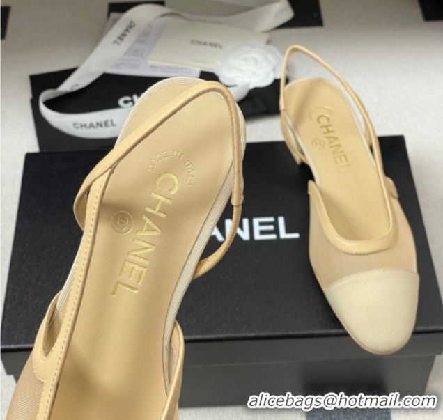 Grade Style Chanel Mesh & Grosgrain Slingbacks Flat G31319 Beige/Yellow 2026