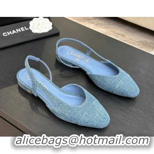 Good Quality Chanel Blue Denim Slingbacks Flat G31319 2026