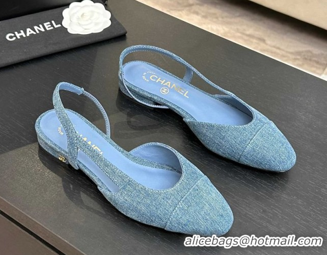 Good Quality Chanel Blue Denim Slingbacks Flat G31319 2026
