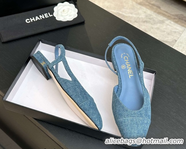Good Quality Chanel Blue Denim Slingbacks Flat G31319 2026