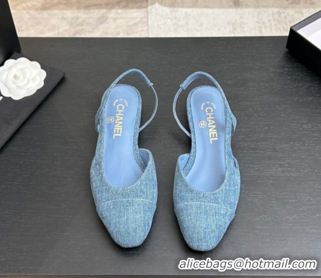 Good Quality Chanel Blue Denim Slingbacks Flat G31319 2026