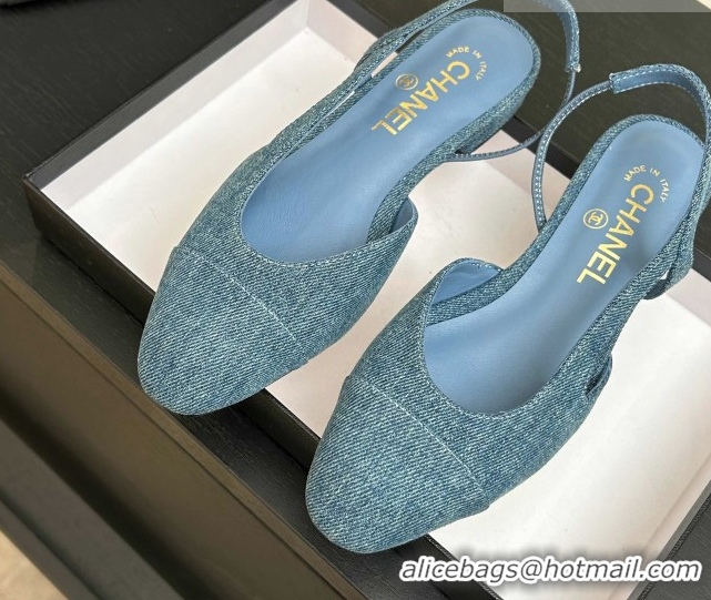 Good Quality Chanel Blue Denim Slingbacks Flat G31319 2026