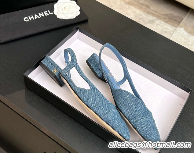 Good Quality Chanel Blue Denim Slingbacks Flat G31319 2026
