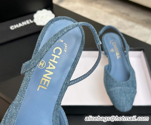 Good Quality Chanel Blue Denim Slingbacks Flat G31319 2026