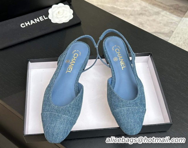 Good Quality Chanel Blue Denim Slingbacks Flat G31319 2026