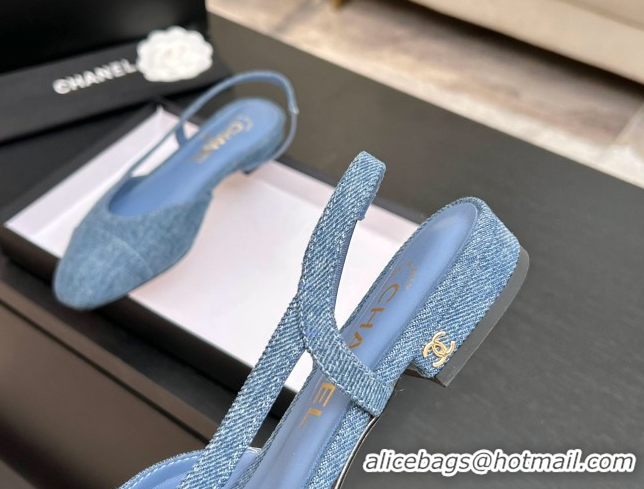 Good Quality Chanel Blue Denim Slingbacks Flat G31319 2026