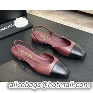 Fashion Chanel Lambskin Leather Slingbacks Flat G31319 Burgundy/Black 2026