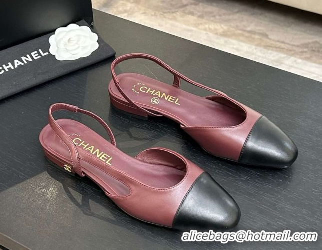 Fashion Chanel Lambskin Leather Slingbacks Flat G31319 Burgundy/Black 2026