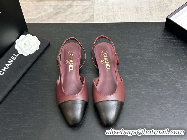 Fashion Chanel Lambskin Leather Slingbacks Flat G31319 Burgundy/Black 2026