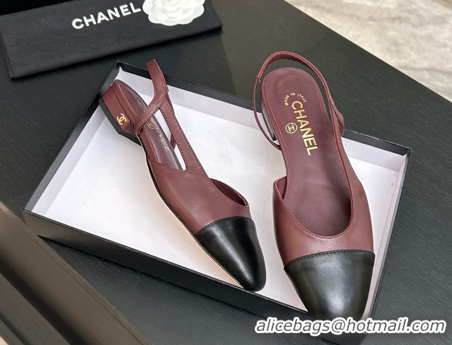 Fashion Chanel Lambskin Leather Slingbacks Flat G31319 Burgundy/Black 2026