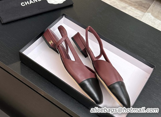 Fashion Chanel Lambskin Leather Slingbacks Flat G31319 Burgundy/Black 2026