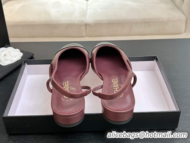 Fashion Chanel Lambskin Leather Slingbacks Flat G31319 Burgundy/Black 2026