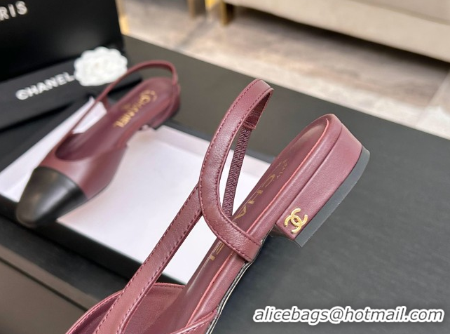 Fashion Chanel Lambskin Leather Slingbacks Flat G31319 Burgundy/Black 2026