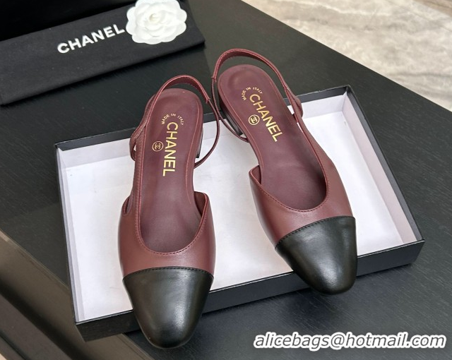 Fashion Chanel Lambskin Leather Slingbacks Flat G31319 Burgundy/Black 2026
