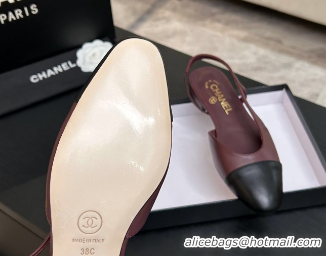 Fashion Chanel Lambskin Leather Slingbacks Flat G31319 Burgundy/Black 2026