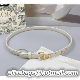 Buy Inexpensive Dior Oblique Leather Belt 2cm with Pearls CD Buckle 0108 White/Gold 2025