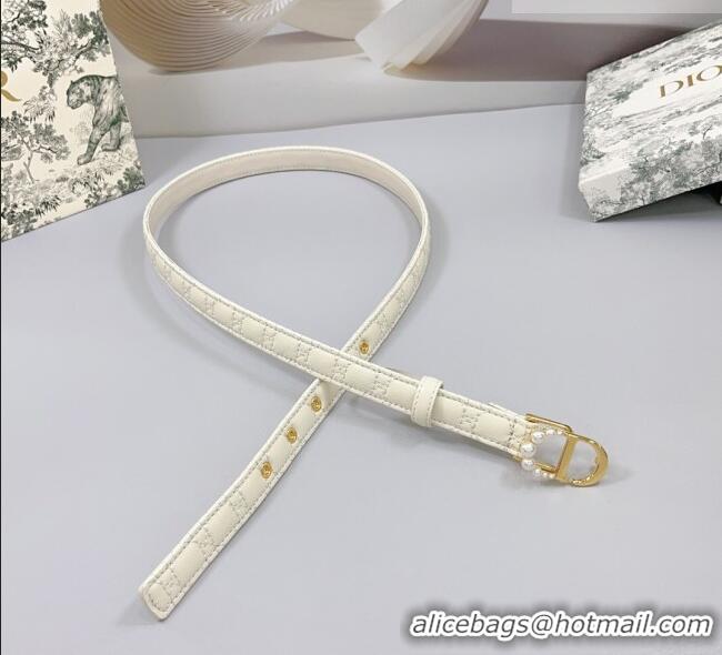Buy Inexpensive Dior Oblique Leather Belt 2cm with Pearls CD Buckle 0108 White/Gold 2025