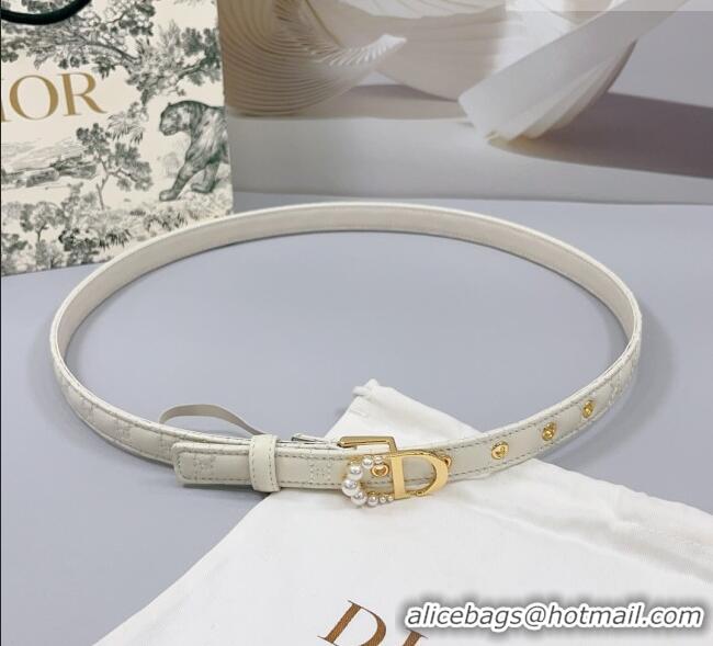 Buy Inexpensive Dior Oblique Leather Belt 2cm with Pearls CD Buckle 0108 White/Gold 2025