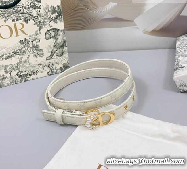 Buy Inexpensive Dior Oblique Leather Belt 2cm with Pearls CD Buckle 0108 White/Gold 2025