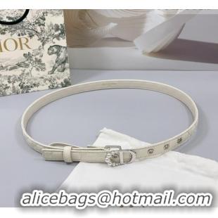 New Design Dior Oblique Leather Belt 2cm with Pearls CD Buckle 0108 White/Silver 2025