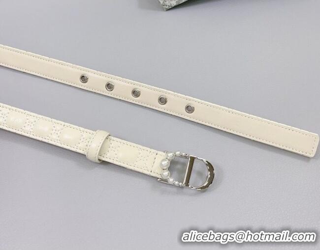 New Design Dior Oblique Leather Belt 2cm with Pearls CD Buckle 0108 White/Silver 2025