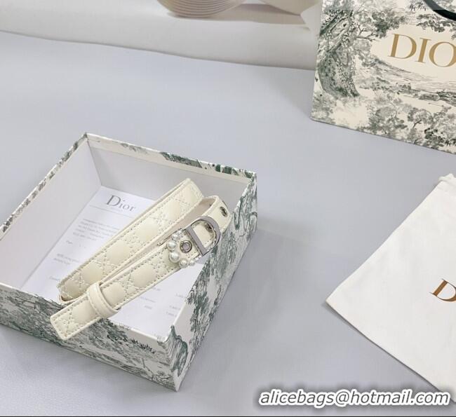 New Design Dior Oblique Leather Belt 2cm with Pearls CD Buckle 0108 White/Silver 2025