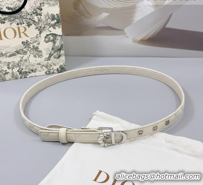 New Design Dior Oblique Leather Belt 2cm with Pearls CD Buckle 0108 White/Silver 2025