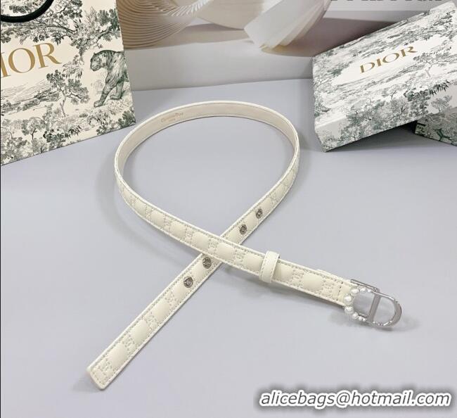 New Design Dior Oblique Leather Belt 2cm with Pearls CD Buckle 0108 White/Silver 2025