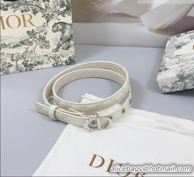 New Design Dior Oblique Leather Belt 2cm with Pearls CD Buckle 0108 White/Silver 2025