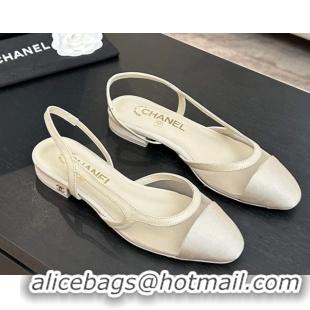 Trendy Design Chanel Mesh & Grosgrain Slingbacks Flat G31319 Ivory 2026